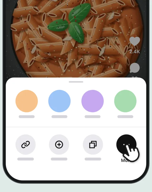 Instagram’s share panel, with a finger on More