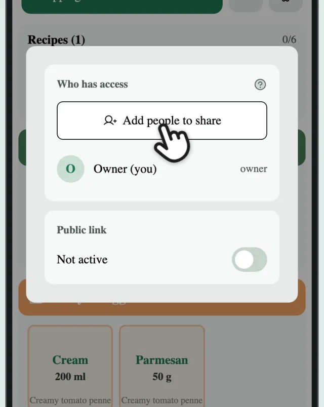 The Who has access panel, with a finger on Add people to share